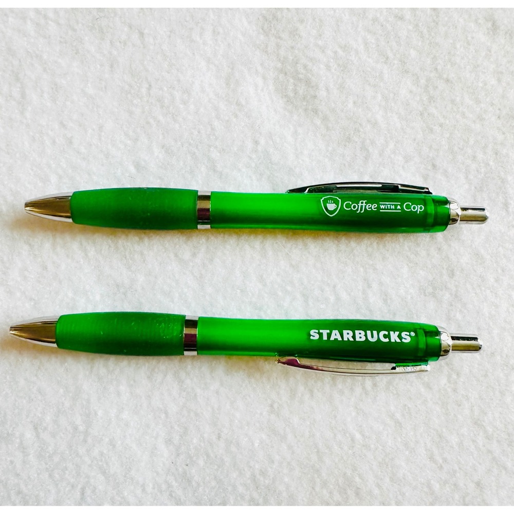 RARE Starbucks Coffee with a Cop‎ Green Collectible Advertising Pen Set of 2